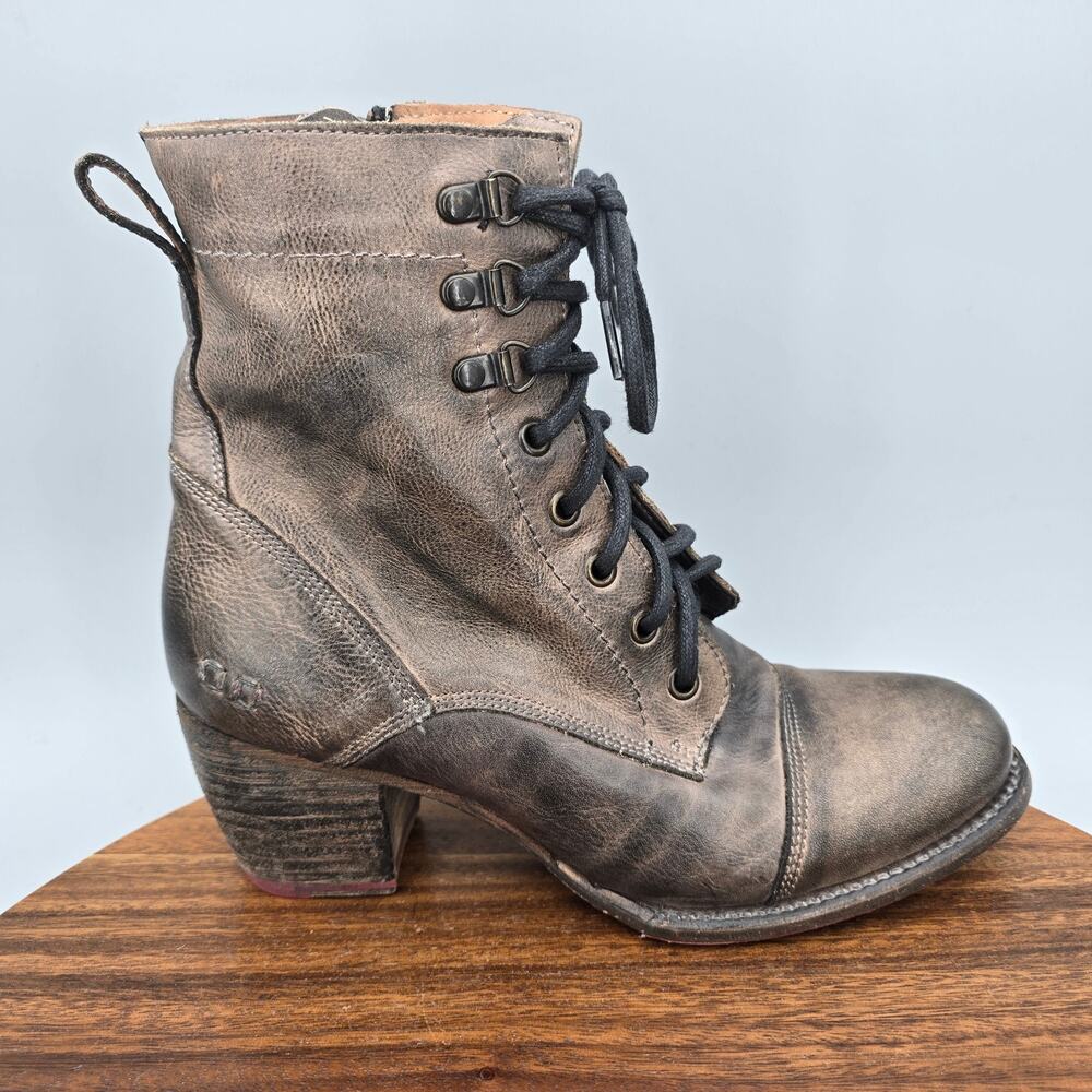 Bed Stu Judgement Boots Womens 9.5 Rustic Leather Heeled Lace Up Side Zip Combat